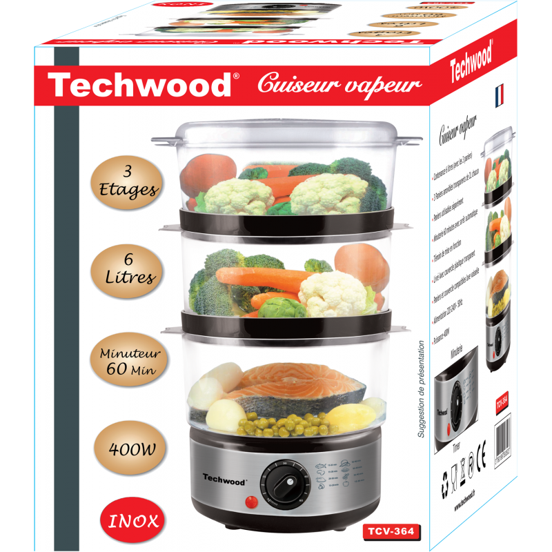 TECHWOOD DAMPFGARER - 3 Dampfschalen - 6 Liter