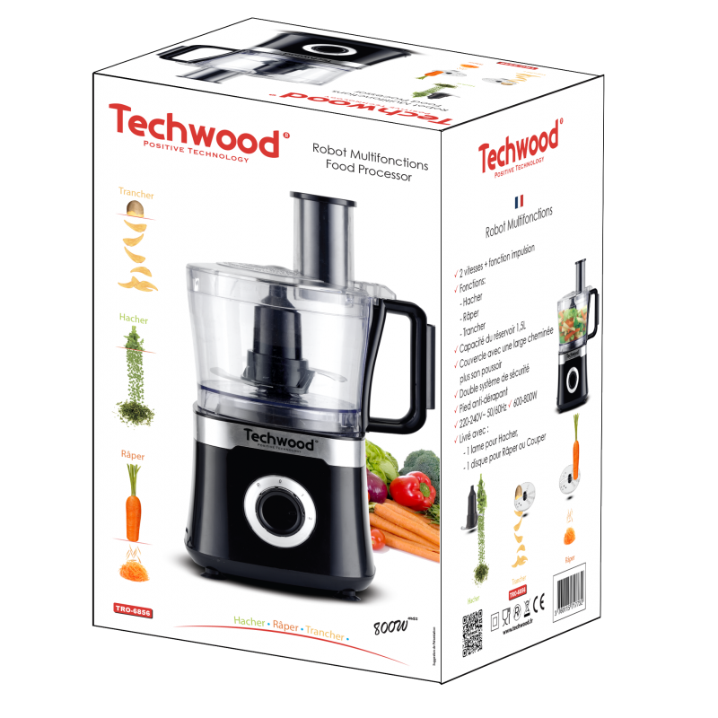 Techwood - Robot culinaire - Blender - Hachoir - Bol mélangeur 1,5 L - noir