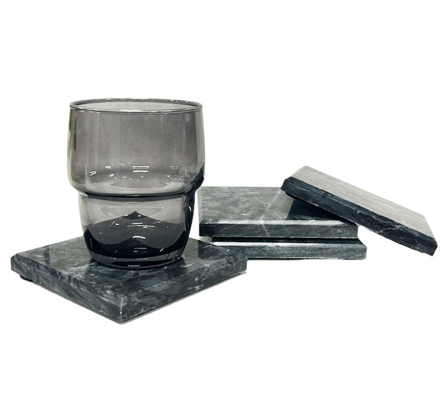 Marmeren onderzetters voor glazen – set van 4, wit, vierkant ca. 10 x 10 cm