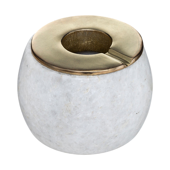 Marmeren asbak met deksel – wit en goud, Ø 12 x 9,5 cm