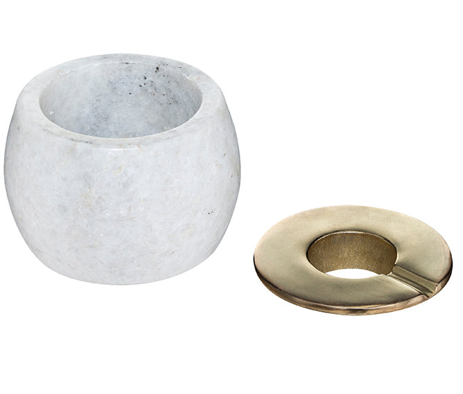 Marmeren asbak met deksel – wit en goud, Ø 12 x 9,5 cm – foto 2