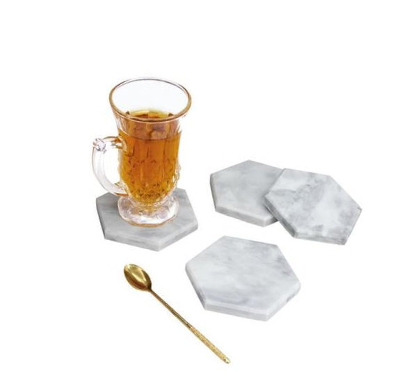 Marmeren onderzetters voor glazen – set van 4, wit, met antislip