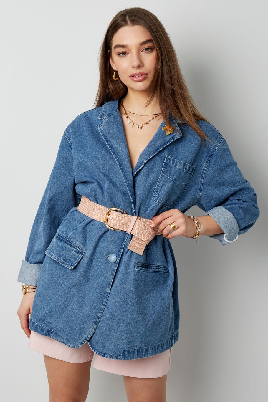 Damesriem roze/zalm met goudkleurige gesp – polyester, universele maat – foto 3