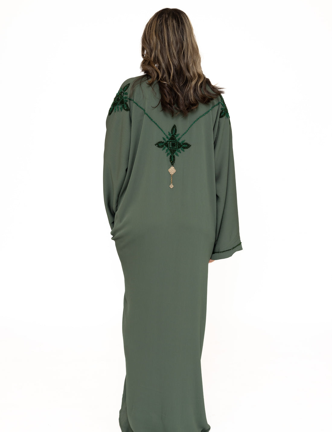 Groene Dubai abaya in kimonostijl – maten 56, 58 en 60 – foto 4