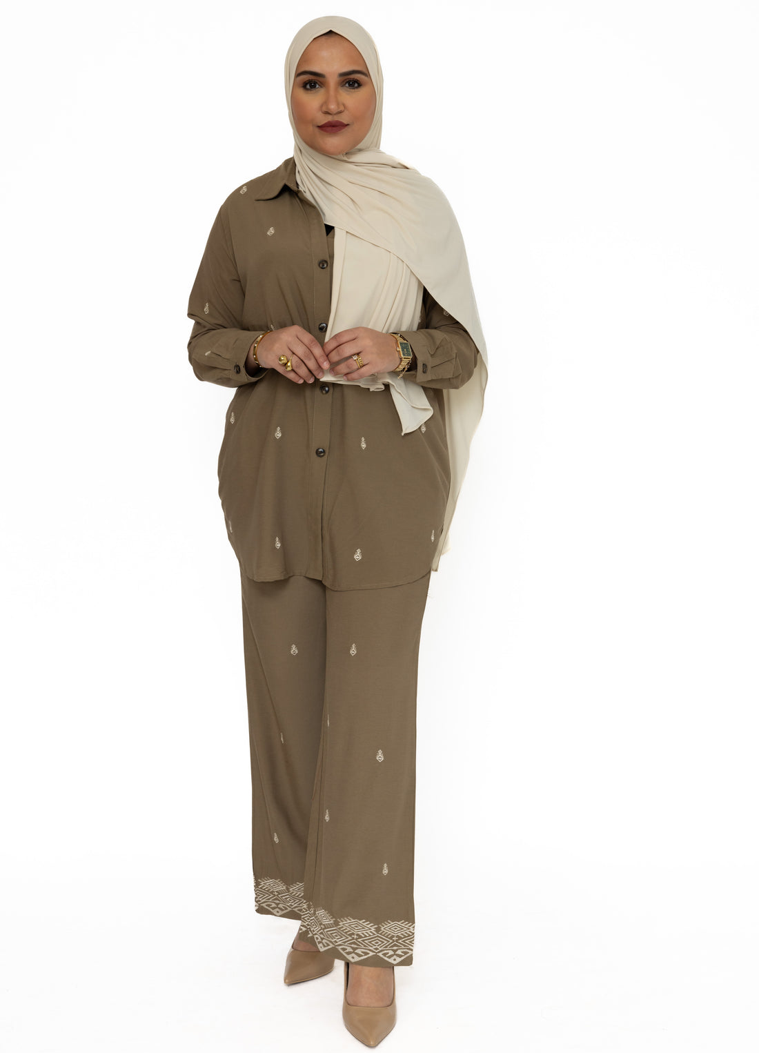 Orient twinset dames – in zwart, khaki of terracotta, maat S/M of L/XL – foto 5