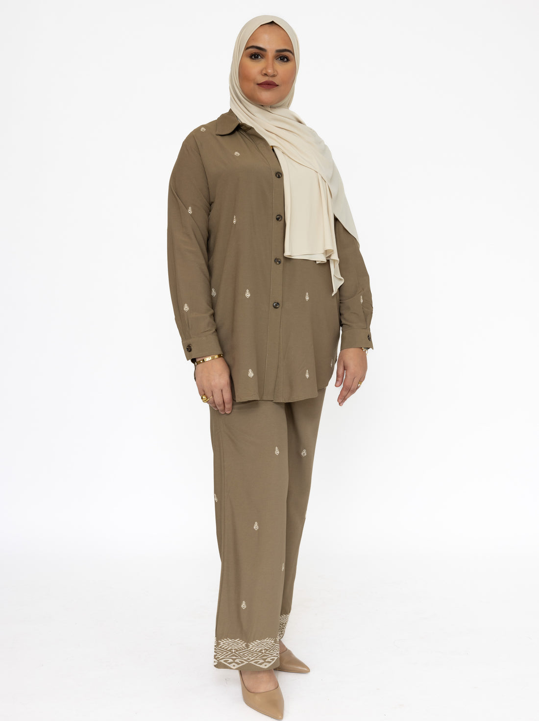 Orient twinset dames – in zwart, khaki of terracotta, maat S/M of L/XL – foto 4