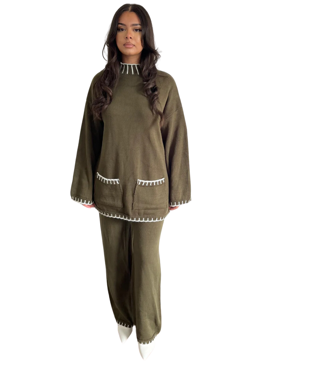 Lilly twinset – gebreide set, one size, in zwart, gebroken wit en khaki – foto 4