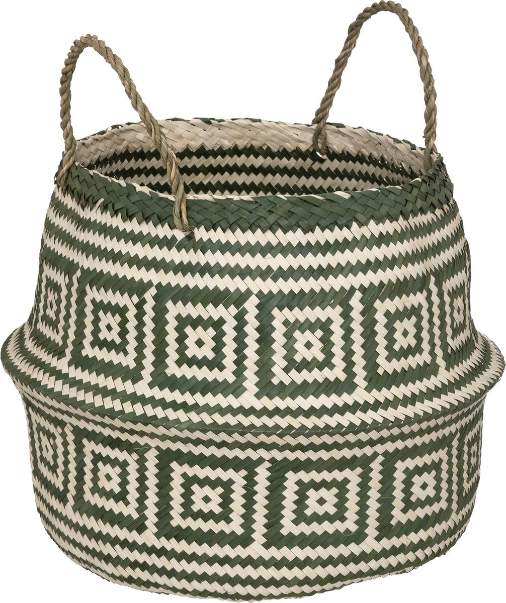 Panier en osier - Jonc de mer naturel vert et naturel 35 x 40 cm - Cache-pot
