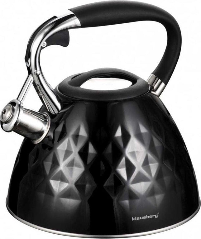 Klausberg 7455 fluitketel Diamond – zwart emaille met ruitpatroon, 2,7 liter