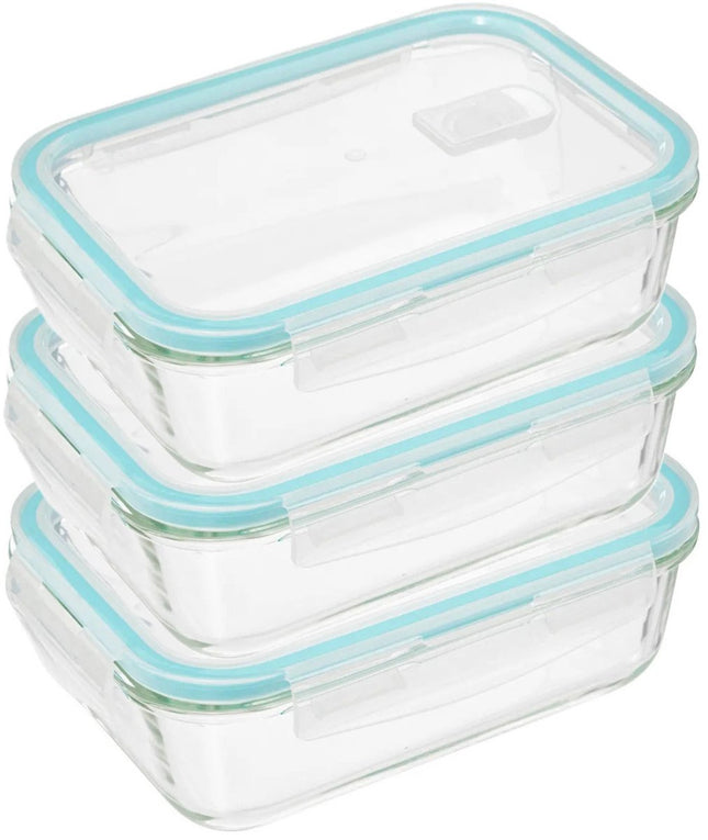 5Five Frischhaltedose mit Deckel - 3er-Set - Glas - luftdicht - mit Clips - 21 x 15 x 7 cm - 1180 ml