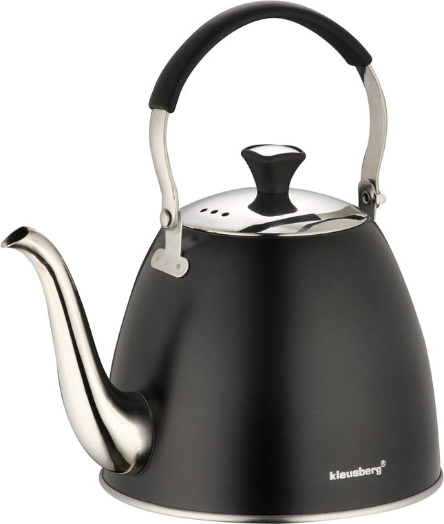 Klausberg 7570 fluitketel met theezeef – zwart, 1,1 liter, ook inductie