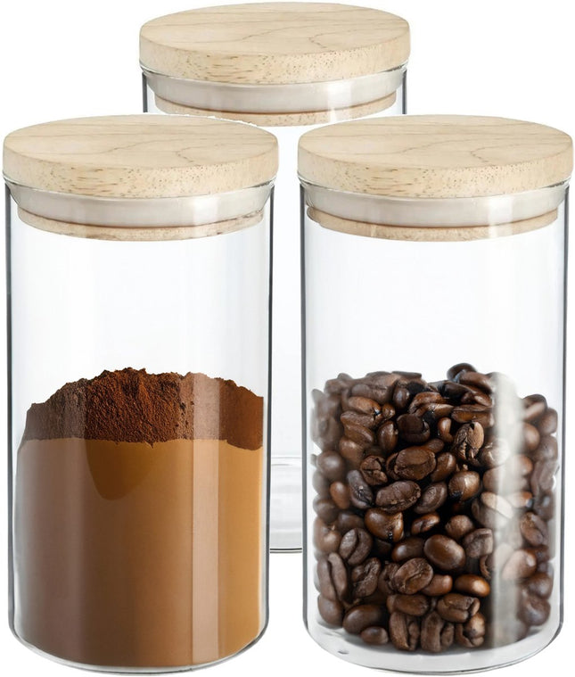 3x bocaux de conservation 1L en verre avec couvercle en bois - 1000 ml - Bocaux de conservation avec couvercle hermétique