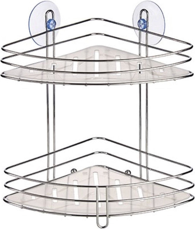 Chroom doucherek hoek met zuignappen – 2 lagen, zonder boren, 20 x 27 cm