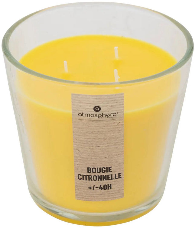 Atmosphera geurkaars citronella in glas – 3 lonten, 40 branduren, 13 x 12 cm