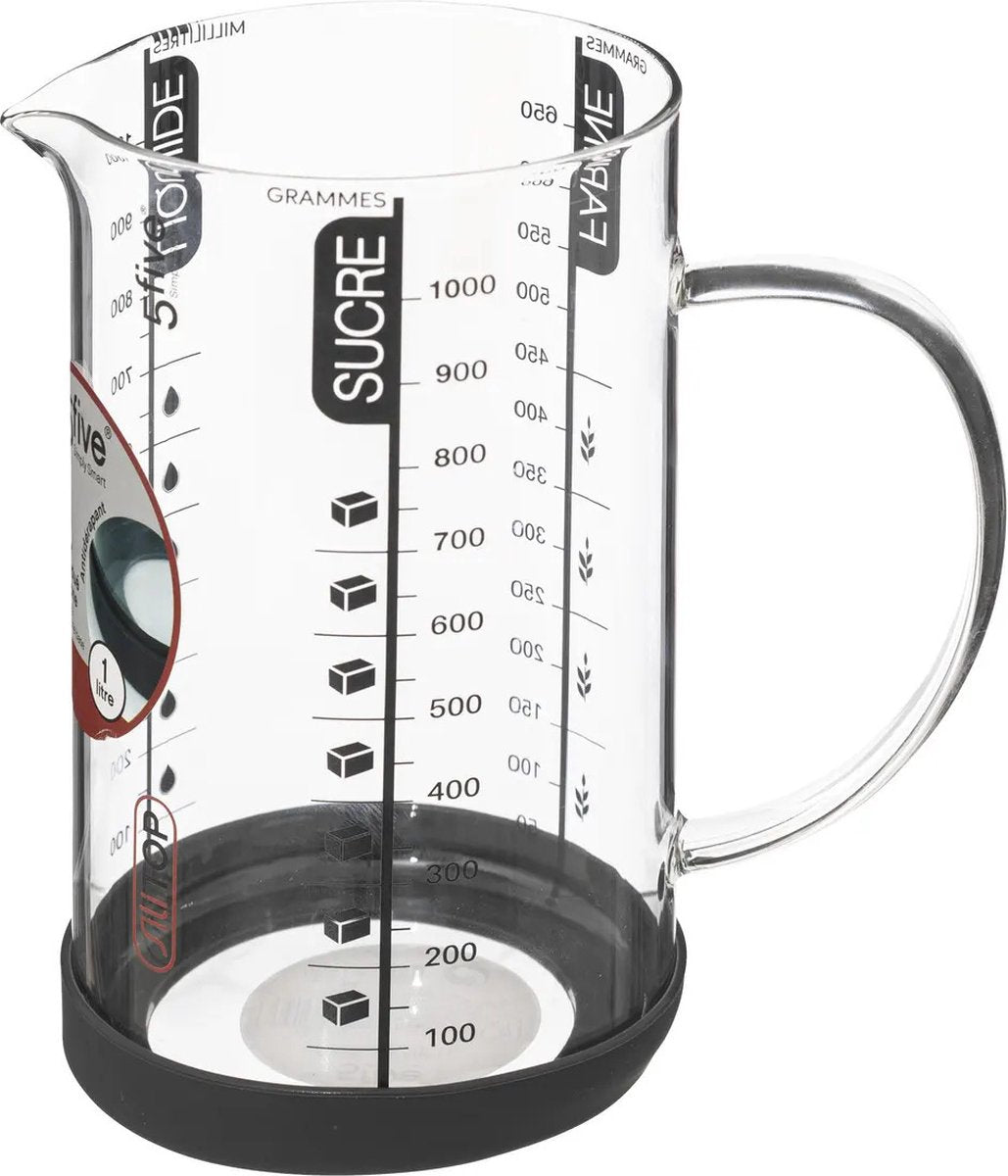 5Five Verre doseur / bol mélangeur de cuisine - verre - transparent - 1000 ml