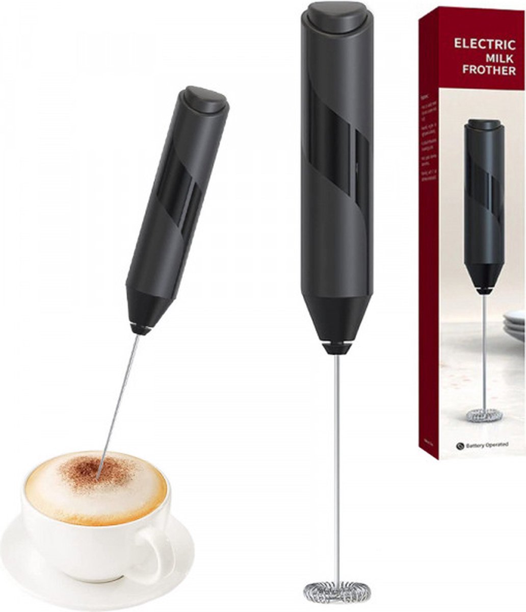 Electric Milk Frother - Milk Whisk - Black - Stainless Steel - Cordless - Cappuccino/Whipped Cream/Salad Dressings