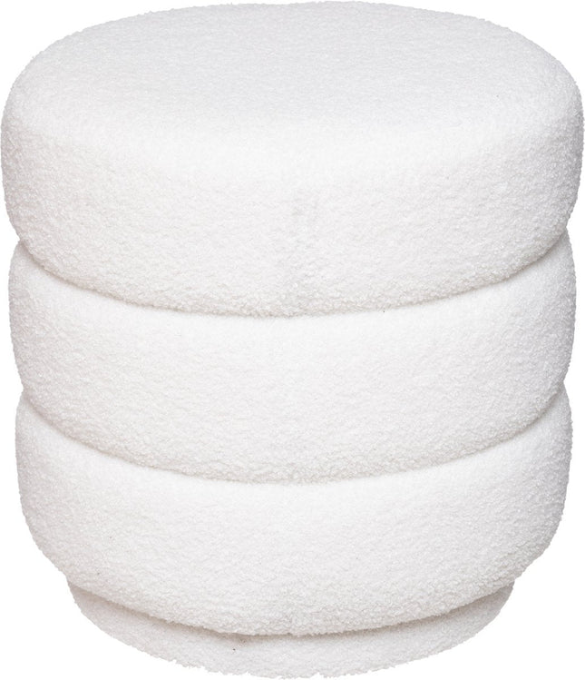Atmosphera luxury velvet pouf Sinan - Teddy white - H40 cm - Velour - Velvet - Footrest