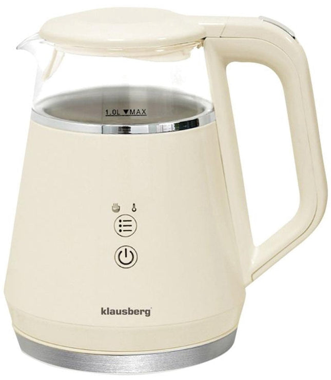 Klausberg KB-7893 elektrische waterkoker 1 liter – glas, crème, 5 standen