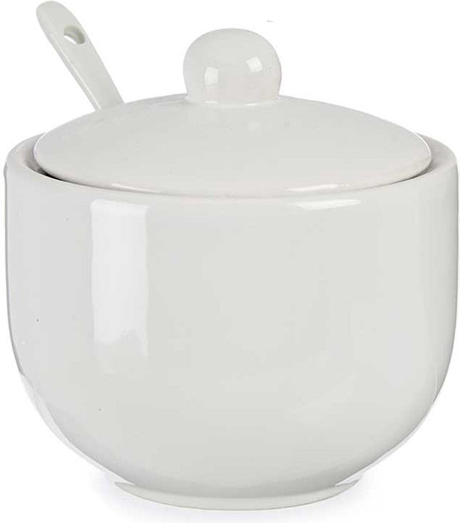 Vessia suikerpot met deksel en lepeltje – wit porselein, 310 ml