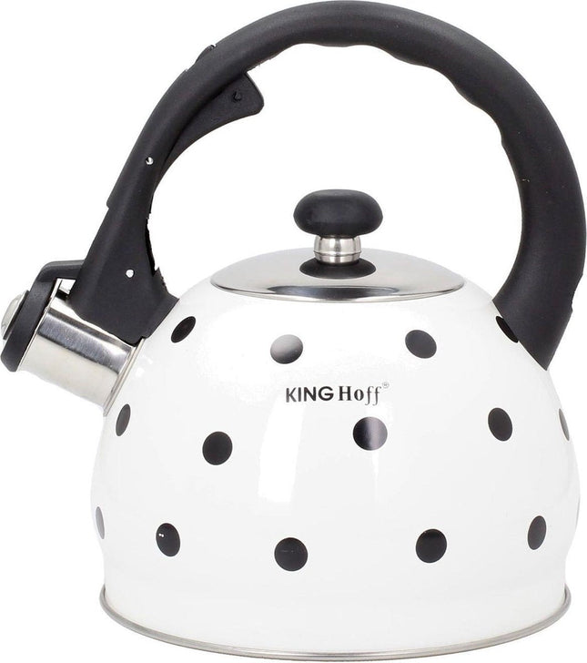 Kinghoff 1050 fluitketel 2 liter – wit met stippen, emaille, inductie