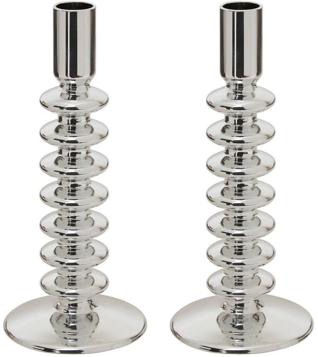 Atmosphera candle holder - 2x - decorative glass - dinner candles - silver - D9 x H22 cm