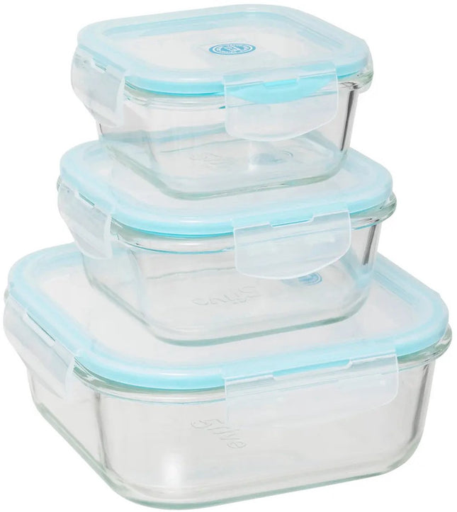 5Five Frischhaltedosen mit Deckel - Glas - 3er-Set - 330 / 530 / 1180 ml - luftdicht - mit Clips