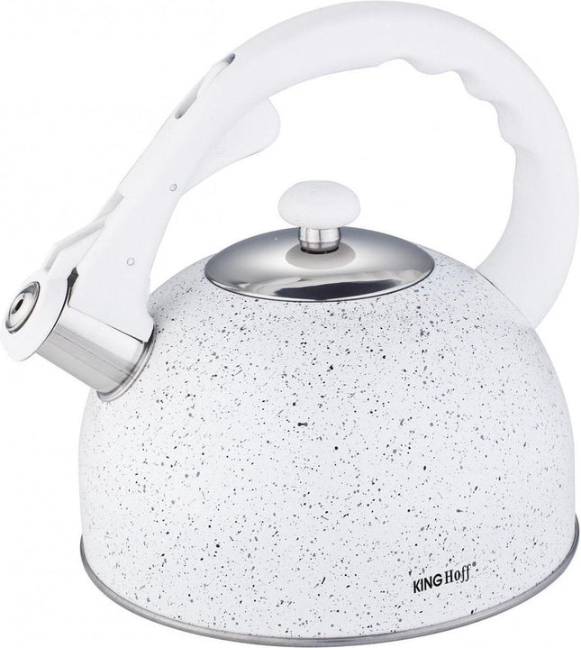 Kinghoff 1407 fluitketel wit – rvs, 2,6 liter, voor alle warmtebronnen