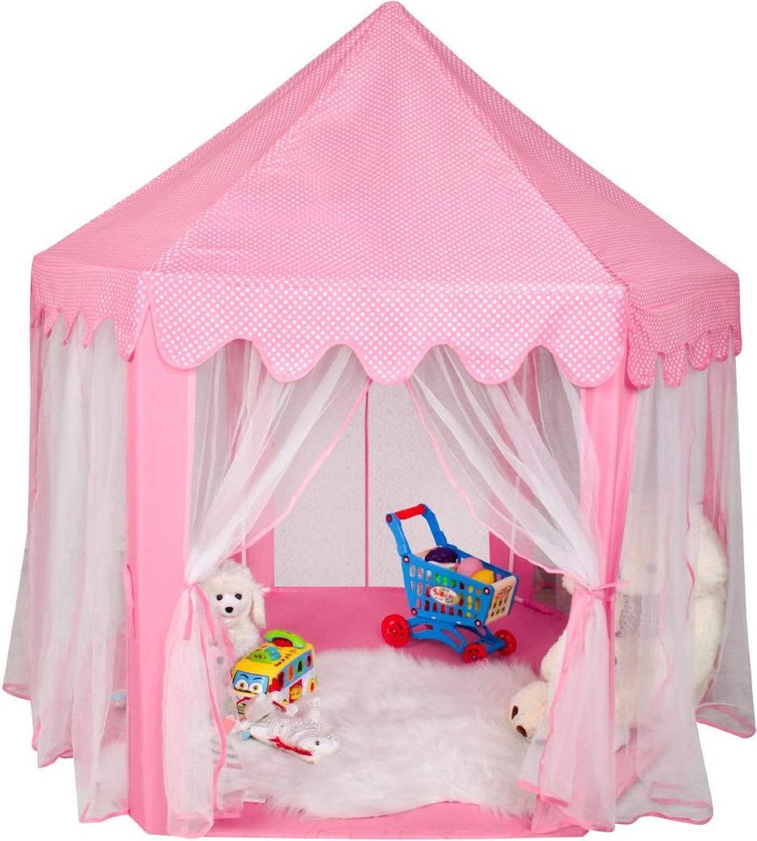 Children's Play Tent - With Bottom - From 3 Years - 135x135x140cm - Kids Castle Tent - For Indoors and Outdoors - Pink