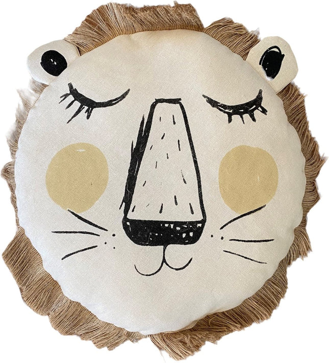 Atmosphera Kids leeuwenkussen beige – kinderkussen met jute franje, Ø 44 cm