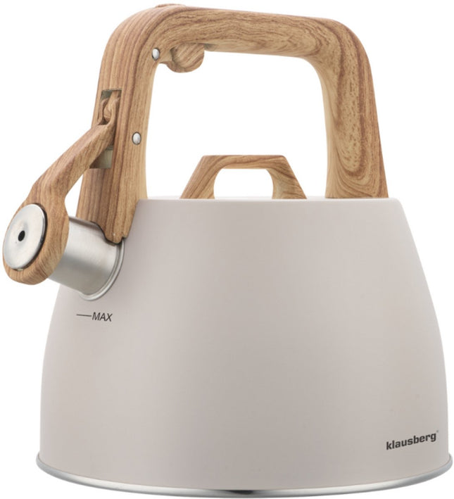 Klausberg 7917 fluitketel beige – RVS, 2,5 liter, houten handvat