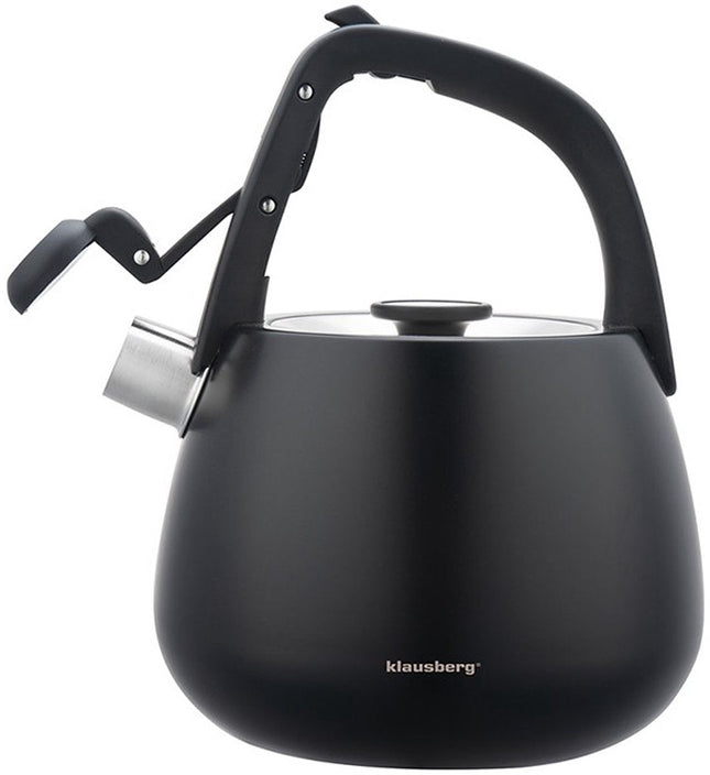 Klausberg 7774 fluitketel met houten handgreep – zwart RVS, 2,5 liter