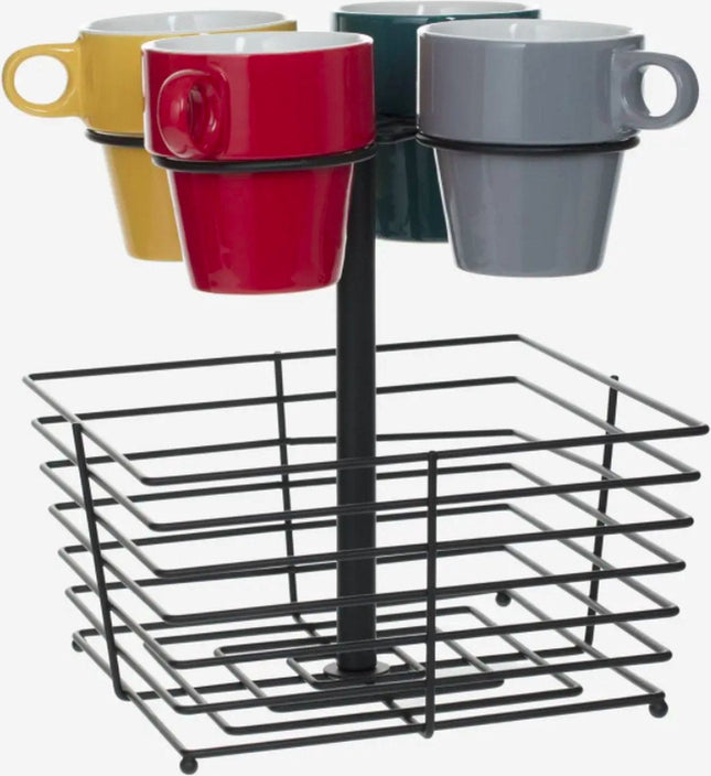 Mokkenset van 4 met standaard en capsulemand – aardewerk, 26 cl