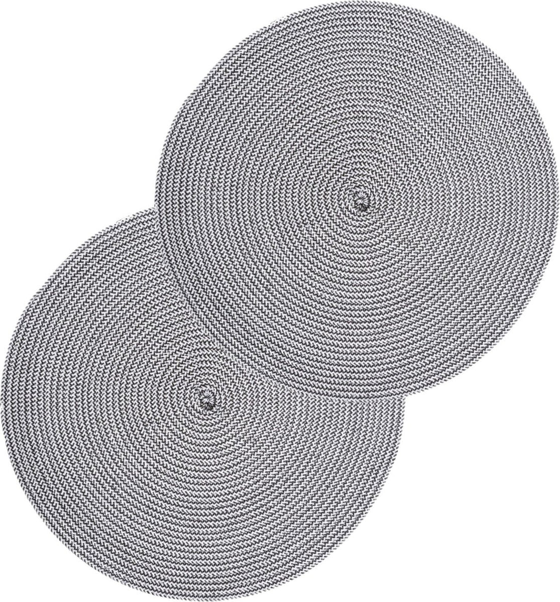 Secret de Gourmet ronde placemat - Set van 4x stuks - zwart/wit - gevlochten kunststof - Dia 38 cm - Onderleggers