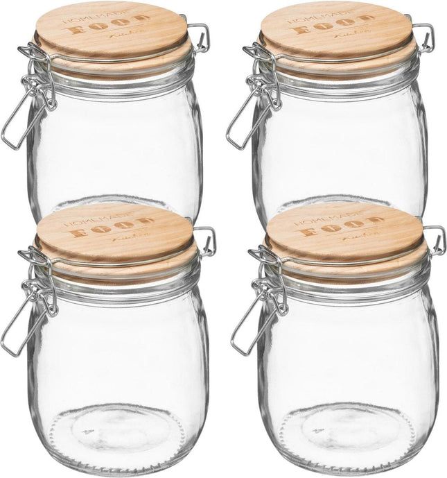 5Five voorraadpotten van glas 750 ml – set van 4 met houten deksel