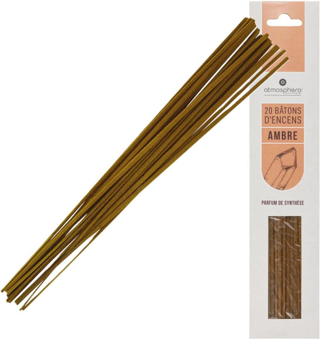 Bâtonnets d'encens Atmosphera senteur Ambre - lot économique - 20 bâtonnets - 25 cm - Relaxant - Apaisant