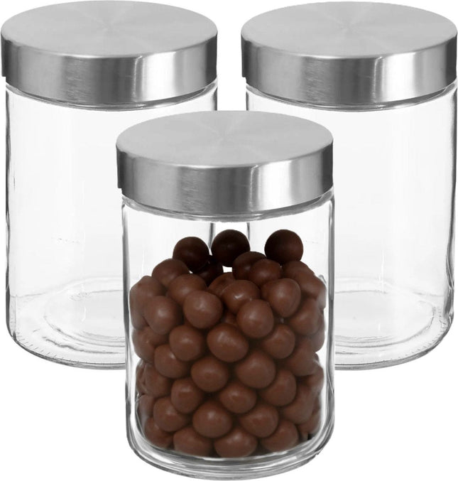 Secret de Gourmet Voorraadbus / voorraadpot - 3x - 1, 2L - glas - RVS deksel - 750 ml - met luchtdichte deksel