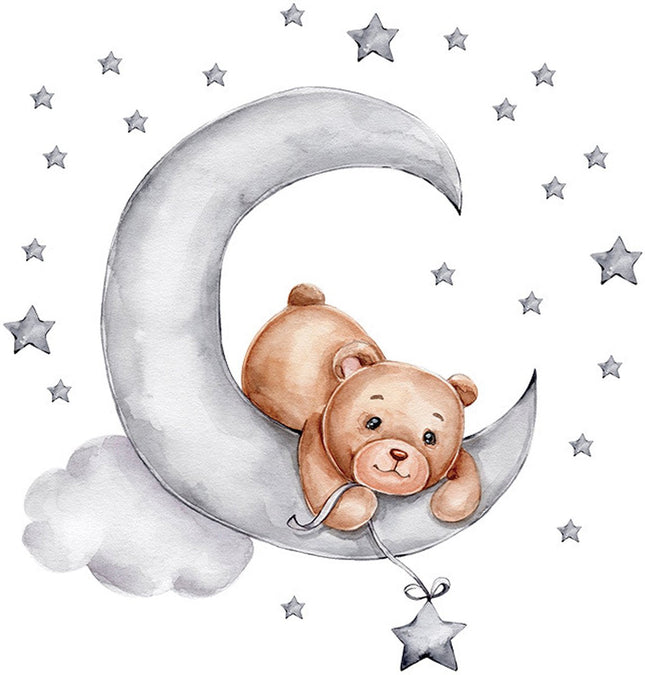 Sipo Bear on the Moon Wall Decal - Self-Adhesive Space Wall Decoration for Nursery - 60 x 62 cm - Space Wall Sticker for Baby and Toddler Room