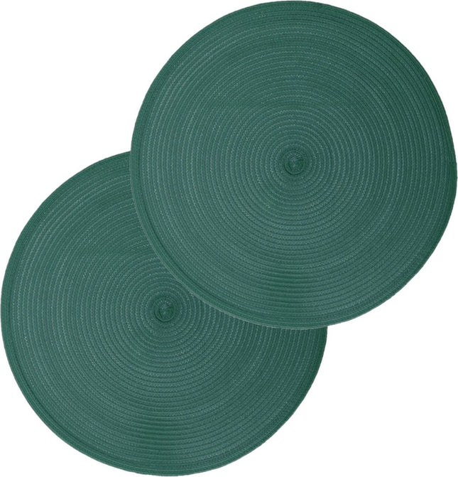 Secret de Gourmet runde Tischsets - 12er-Set - Smaragdgrün - geflochtener Kunststoff - Durchmesser 38 cm - Untersetzer