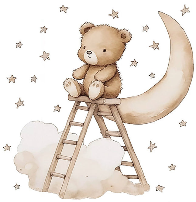 Sipo Wandsticker Beer op Ladder - Zelfklevende Muurdecoratie voor Kinderkamer - 62 x 60 cm - Schattige Beer Sticker voor Babykamer en Peuterruimte - Muursticker Kinderkamer