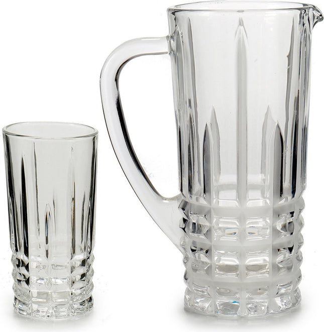 Glass pitcher / carafe 1 liter 25 x 16 cm with 6 drinking glasses of 250 ml - Juice jug / water pitcher and water glasses