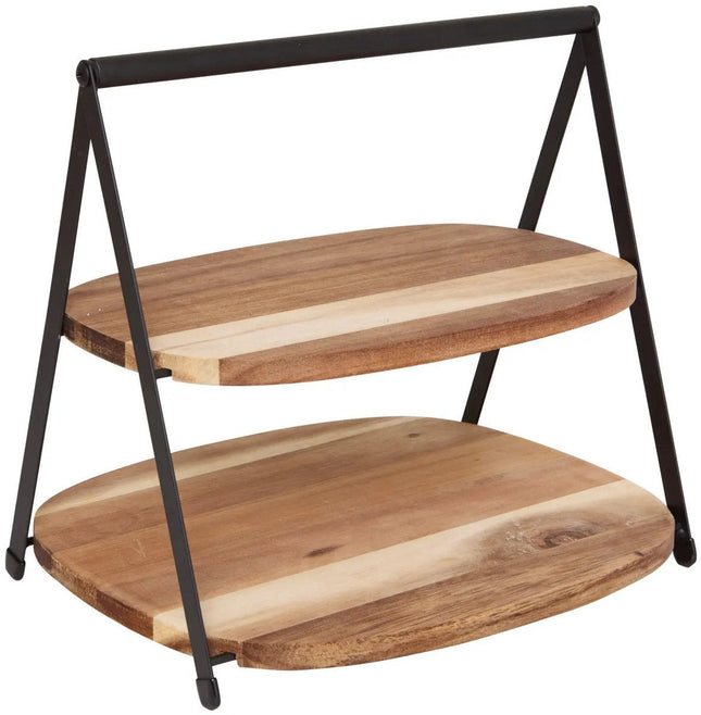5Five etagère voor hapjes – 2 lagen, acaciahout en metaal, Ø 27 x 25 cm