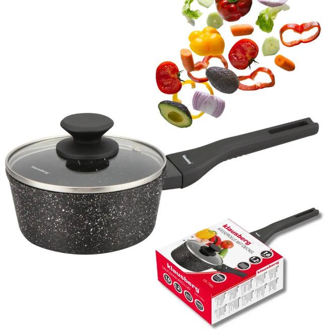 Klausberg KB-7986 marmeren steelpan 16 cm met glazen deksel – 1,2 liter