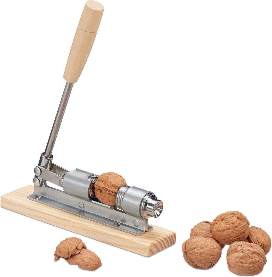 Notenkraker met hendel – houten notenpers met lange arm
