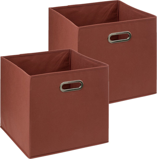 5Five Panier de rangement / petit panier pour étagère - 2x - Rouge brique - 31 x 31 x 31 cm - 29 litres - Paniers pour étagère à casiers - Tissu avec fond renforcé - Pliable