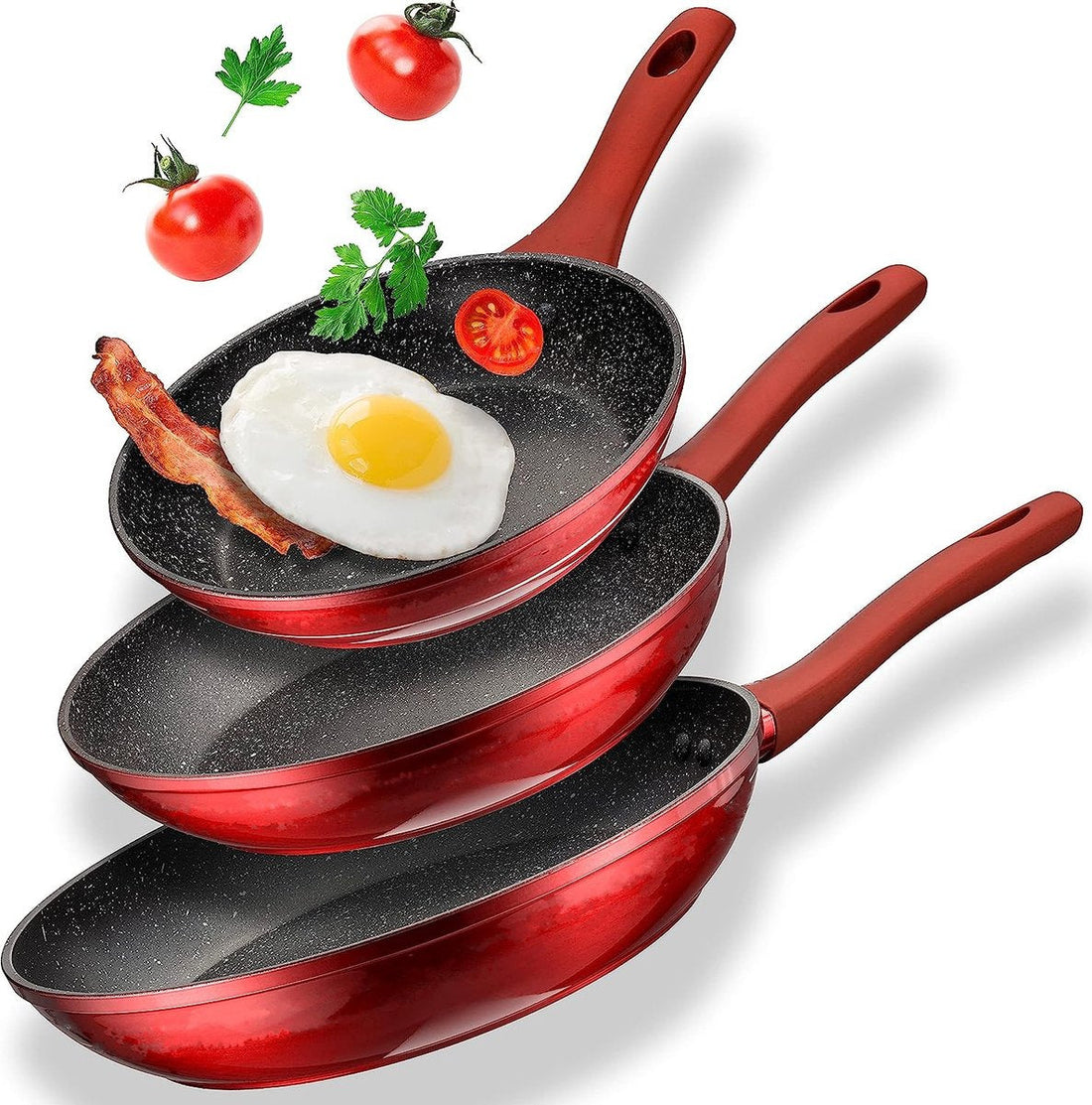 Royalty Line® FM3 Set de poêles à induction - Lot de 3 poêles Ø 20/24/28 cm - Poêle pour toutes sources de chaleur - Poêles avec revêtement antiadhésif - Rouge