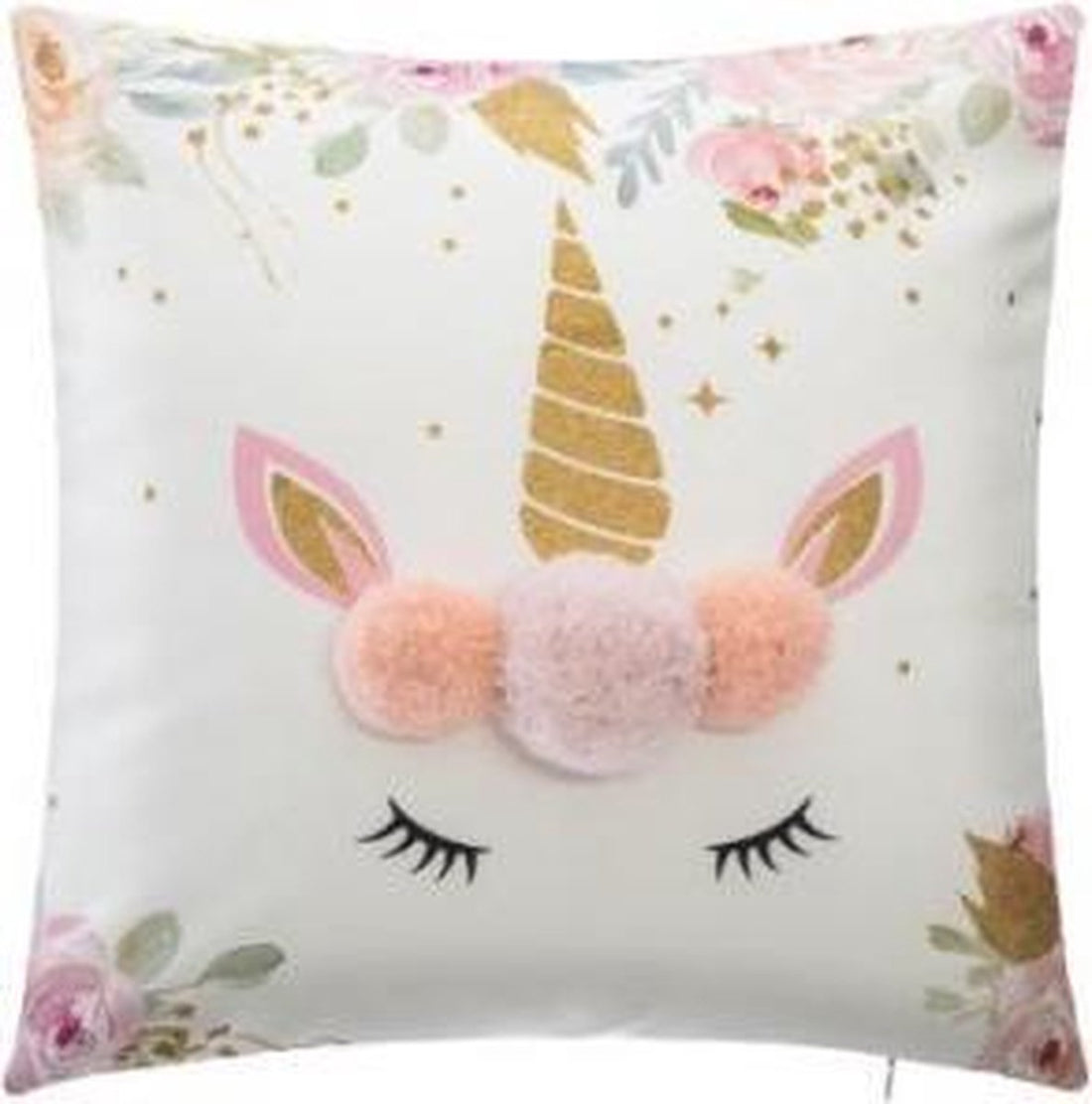 Unicorn kussen met gekleurde pompons – zacht eenhoornkussen voor de kinderkamer