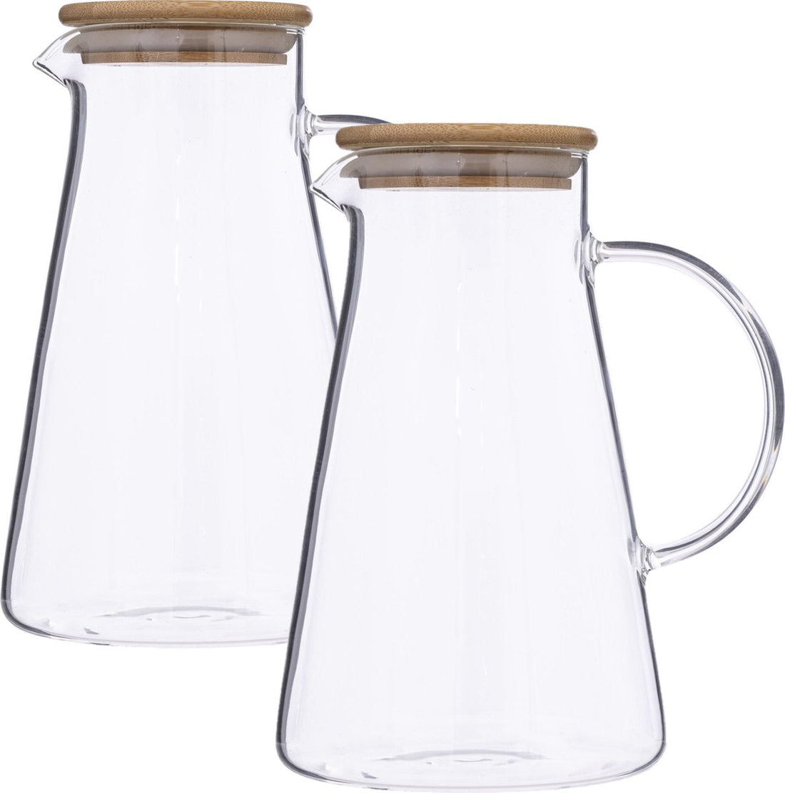 5Five Carafe / pitcher 1.5 liters - 2 pieces - glass with bamboo wooden lid - Water pitcher - Juice pitcher