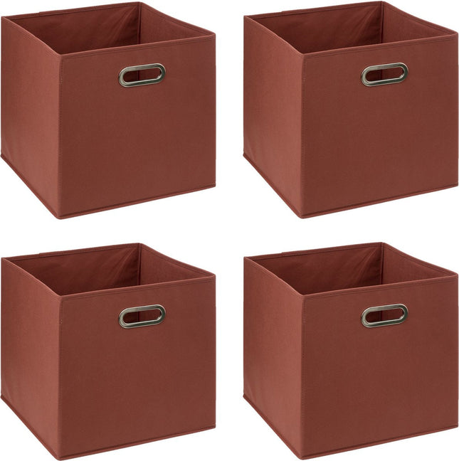 5Five Storage Basket / cupboard basket - 4x - Stone red - 31 x 31 x 31 cm - 29 liters - Cube unit baskets - Fabric with reinforced bottom - Foldable