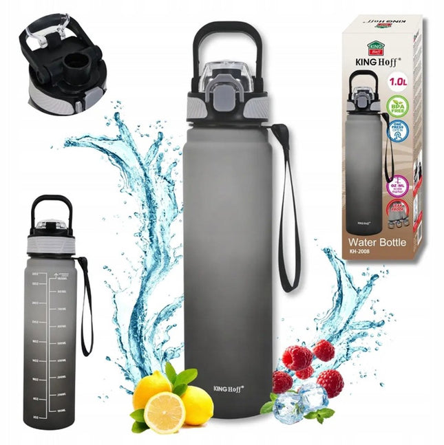 Kinghoff waterfles 1 liter – lekvrije sportfles met veiligheidslock, BPA-vrij