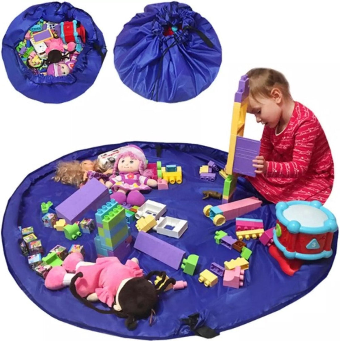 Kruzzel Play Mat Bag - Easy Toy Cleanup - Blue, 150 cm Diameter